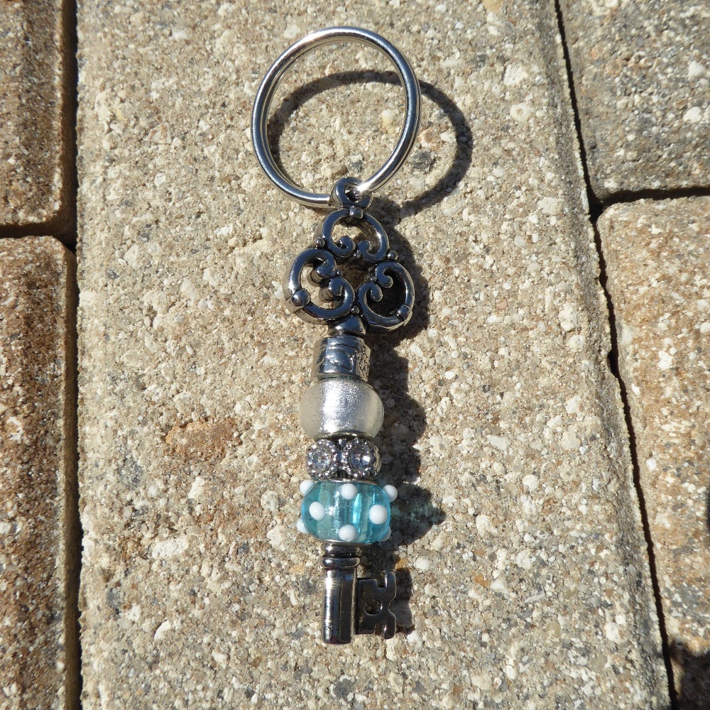 Handmade Keychain Blue Silver Rhinestone Beads